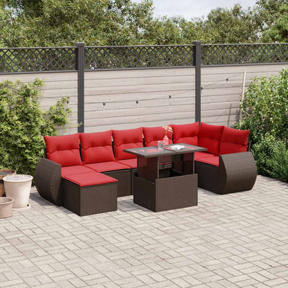 8-teiliges Gartensofa-Set mit Kissen, braun, Polyrattan