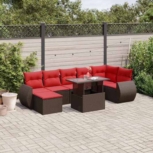 8-teiliges Gartensofa-Set mit Kissen, braun, Polyrattan