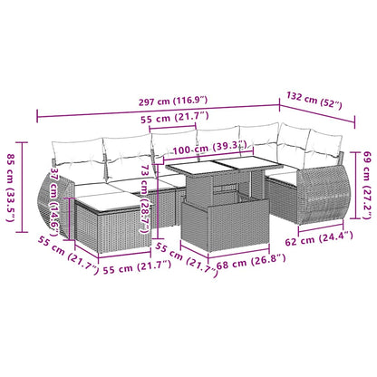 8-teiliges Gartensofa-Set mit Kissen, braun, Polyrattan