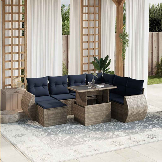 8-teiliges Gartensofa-Set mit Kissen, grau, Polyrattan