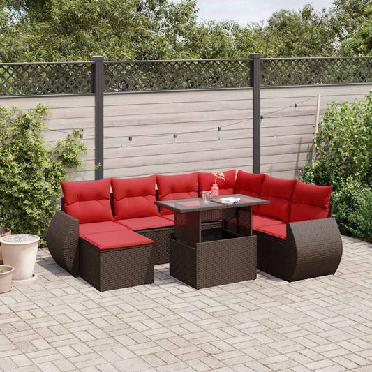 8-teiliges Gartensofa-Set mit Kissen, braun, Polyrattan