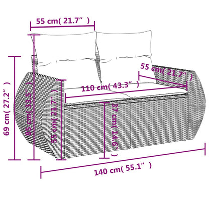 10-teiliges Gartensofa-Set mit Kissen, grau, Polyrattan