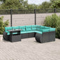 10-teiliges Gartensofa-Set mit Kissen, schwarzes Polyrattan