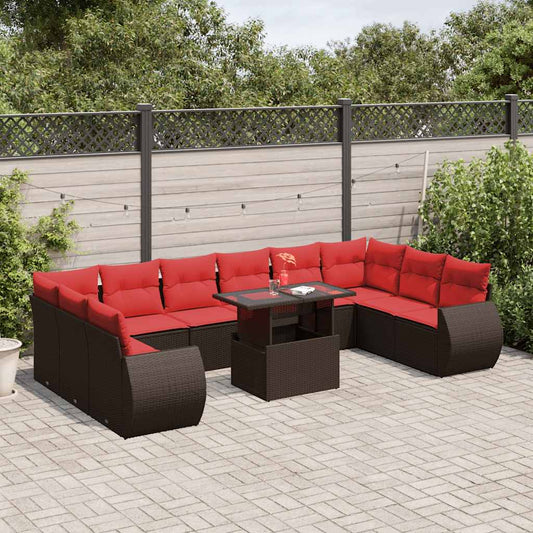 11-teiliges Gartensofa-Set mit Kissen, braun, Polyrattan