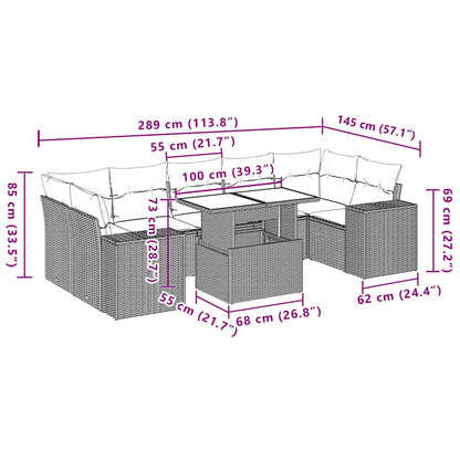 8-teiliges Gartensofa-Set mit Kissen, grau, Polyrattan