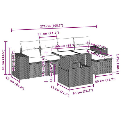 6-teiliges Gartensofa-Set mit Kissen, schwarzes Polyrattan