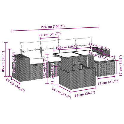 6-teiliges Gartensofa-Set mit Kissen, grau, Polyrattan