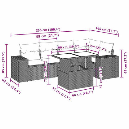 6-teiliges Gartensofa-Set mit Kissen, grau, Polyrattan