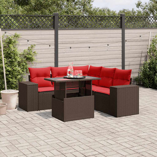 6-teiliges Gartensofa-Set mit Kissen, braun, Polyrattan