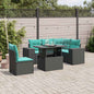 6-teiliges Gartensofa-Set mit Kissen, schwarzes Polyrattan