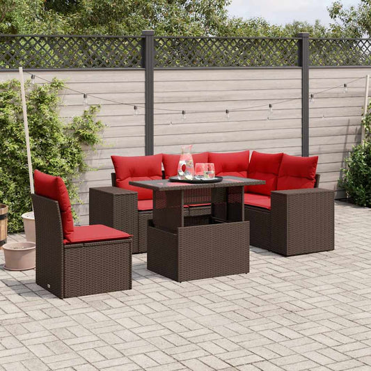 6-teiliges Gartensofa-Set mit Kissen, braun, Polyrattan
