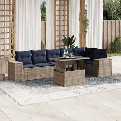 7-teiliges Gartensofa-Set mit Kissen, grau, Polyrattan
