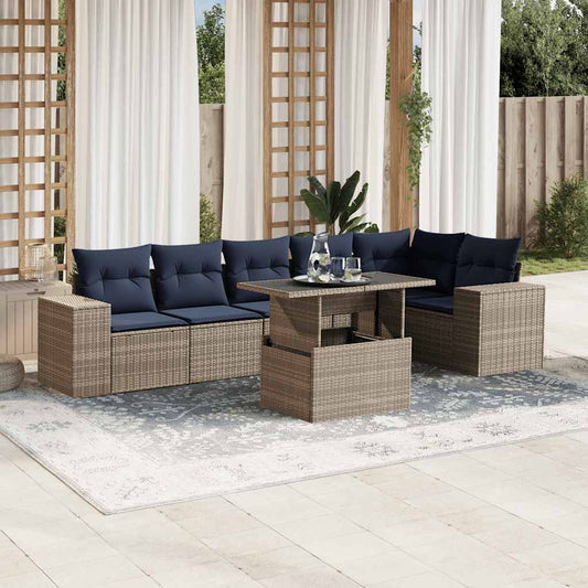 7-teiliges Gartensofa-Set mit Kissen, grau, Polyrattan