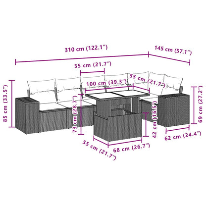 7-teiliges Gartensofa-Set mit Kissen, grau, Polyrattan
