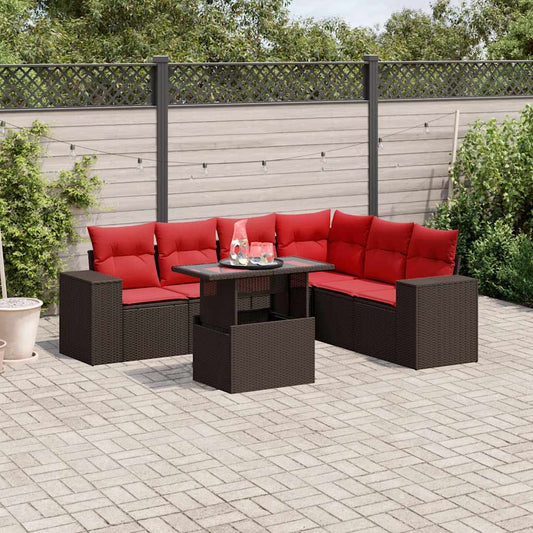 7-teiliges Gartensofa-Set mit Kissen, braun, Polyrattan