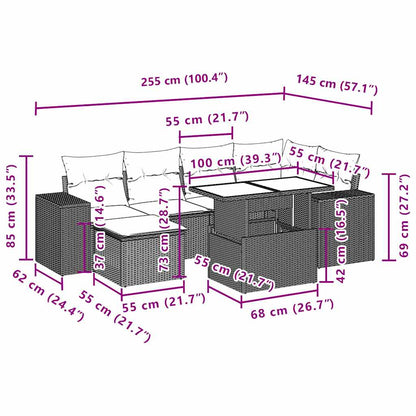 7-teiliges Gartensofa-Set mit Kissen, braun, Polyrattan
