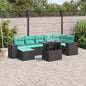 8-teiliges Gartensofa-Set mit Kissen, schwarzes Polyrattan