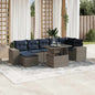 8-teiliges Gartensofa-Set mit Kissen, grau, Polyrattan