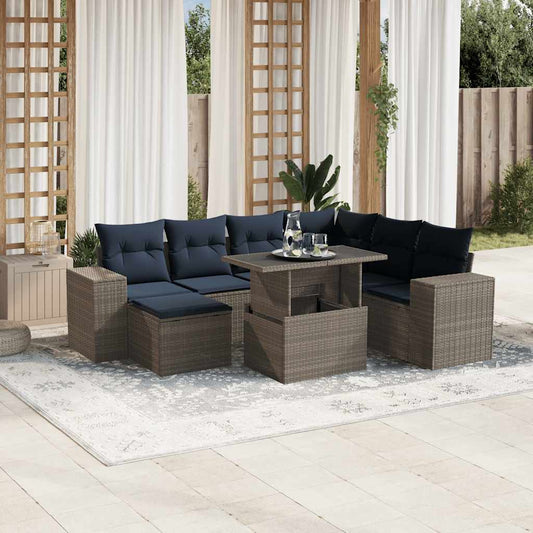 8-teiliges Gartensofa-Set mit Kissen, grau, Polyrattan