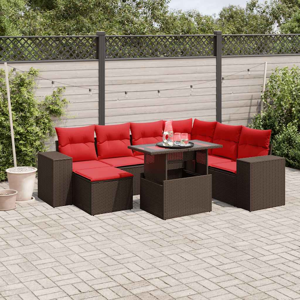 8-teiliges Gartensofa-Set mit Kissen, braun, Polyrattan