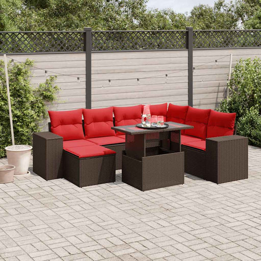 8-teiliges Gartensofa-Set mit Kissen, braun, Polyrattan