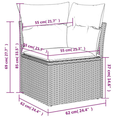 10-teiliges Gartensofa-Set mit Kissen, schwarzes Polyrattan