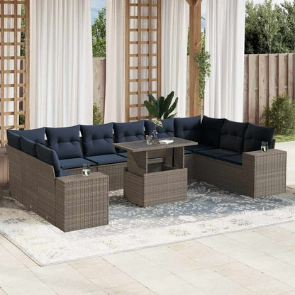 11-teiliges Gartensofa-Set mit Kissen, grau, Polyrattan