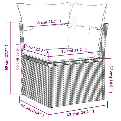 11-teiliges Gartensofa-Set mit Kissen, braun, Polyrattan