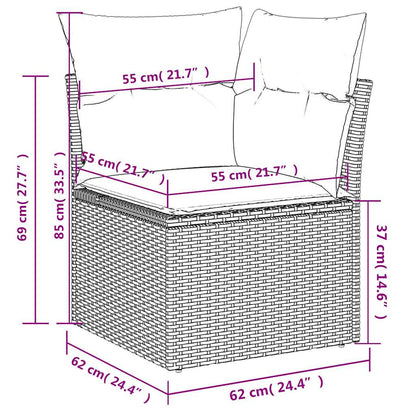 11-teiliges Gartensofa-Set mit Kissen, schwarzes Polyrattan