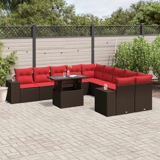 11-teiliges Gartensofa-Set mit Kissen, braun, Polyrattan