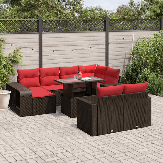 11-teiliges Gartensofa-Set mit Kissen, braun, Polyrattan
