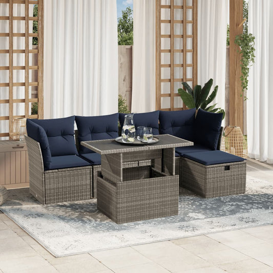 6-teiliges Gartensofa-Set mit Kissen, grau, Polyrattan