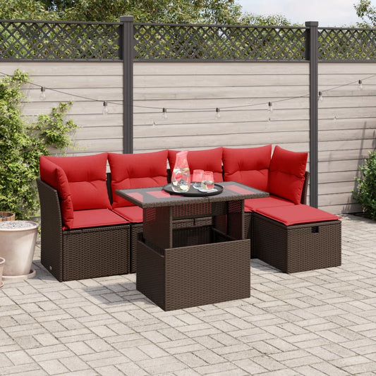 6-teiliges Gartensofa-Set mit Kissen, braun, Polyrattan