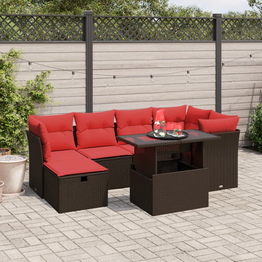 7-teiliges Gartensofa-Set mit Kissen, braun, Polyrattan