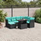 8-teiliges Gartensofa-Set mit Kissen, schwarzes Polyrattan
