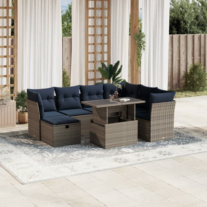 8-teiliges Gartensofa-Set mit Kissen, grau, Polyrattan