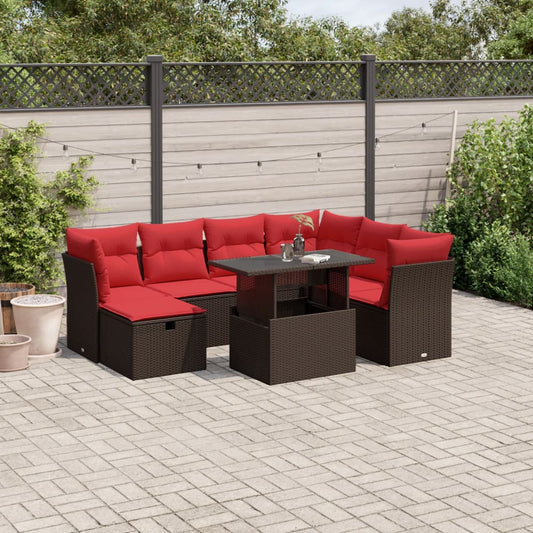 8-teiliges Gartensofa-Set mit Kissen, braun, Polyrattan