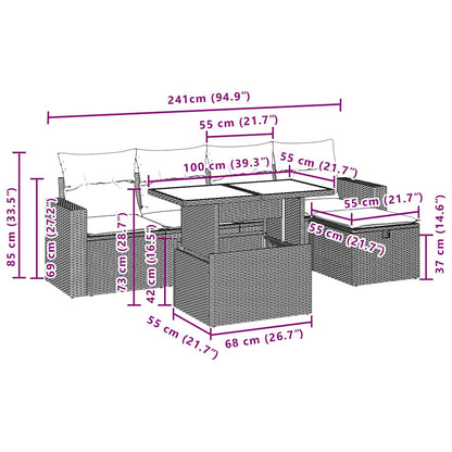 6-teiliges Gartensofa-Set mit Kissen, braun, Polyrattan