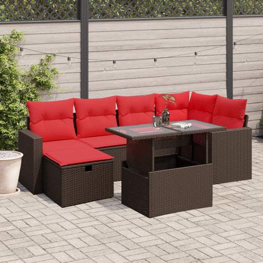 7-teiliges Gartensofa-Set mit Kissen, braun, Polyrattan
