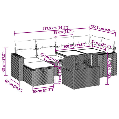7-teiliges Gartensofa-Set mit Kissen, braun, Polyrattan