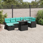 8-teiliges Gartensofa-Set mit Kissen, schwarzes Polyrattan