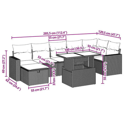 8-teiliges Gartensofa-Set mit Kissen, schwarzes Polyrattan