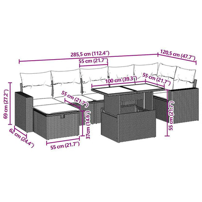 8-teiliges Gartensofa-Set mit Kissen, grau, Polyrattan