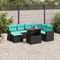 8-teiliges Gartensofa-Set mit Kissen, schwarzes Polyrattan