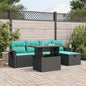 6-teiliges Gartensofa-Set mit Kissen, schwarzes Polyrattan