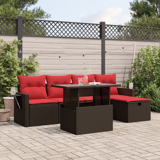6-teiliges Gartensofa-Set mit Kissen, braun, Polyrattan