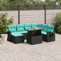 8-teiliges Gartensofa-Set mit Kissen, schwarzes Polyrattan