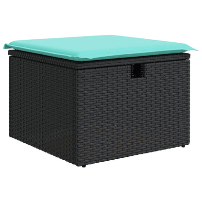 9-teiliges Gartensofa-Set mit Kissen, schwarzes Polyrattan