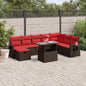 9-teiliges Gartensofa-Set mit Kissen, braun, Polyrattan
