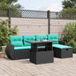 6-teiliges Gartensofa-Set mit Kissen, schwarzes Polyrattan
